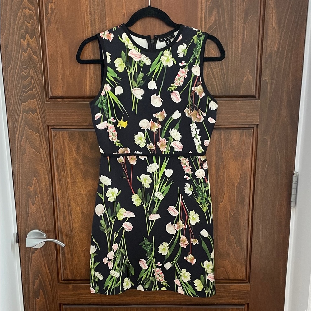 Victoria Beckham for Target Black Mini Dress with Pink & Green Floral Print